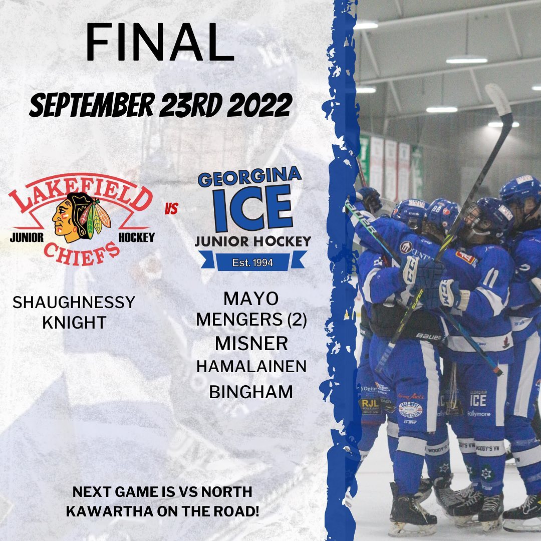 Final from last night! We face north Kawartha next on the road tomorrow Sunday September 25th! We are back at the Ice Palace September 30TH vs the Clarington Eagles #hockey #finalscore #finals #goals