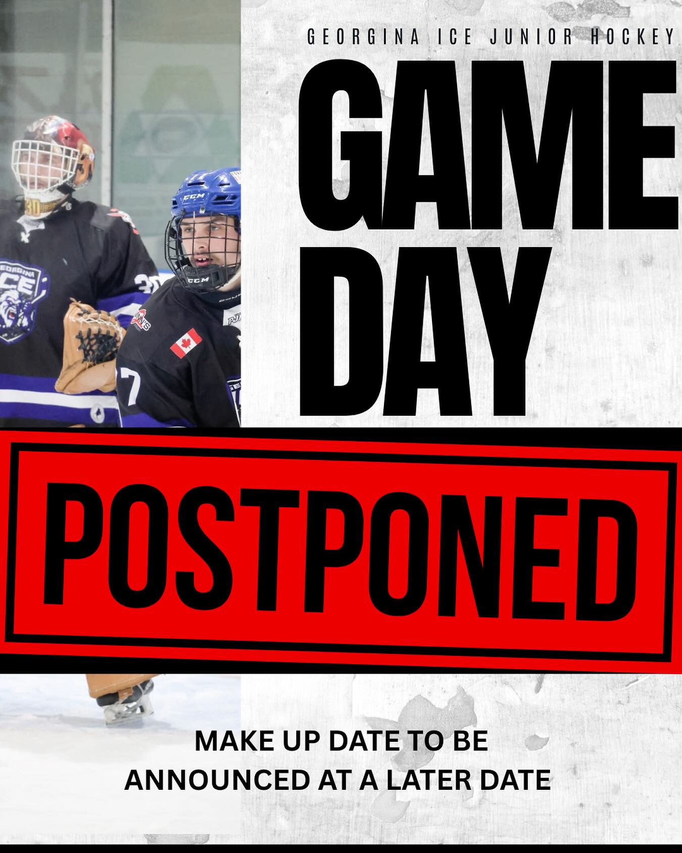 ICE FANS! Tonight’s road game is postponed - let’s go blue jays!
