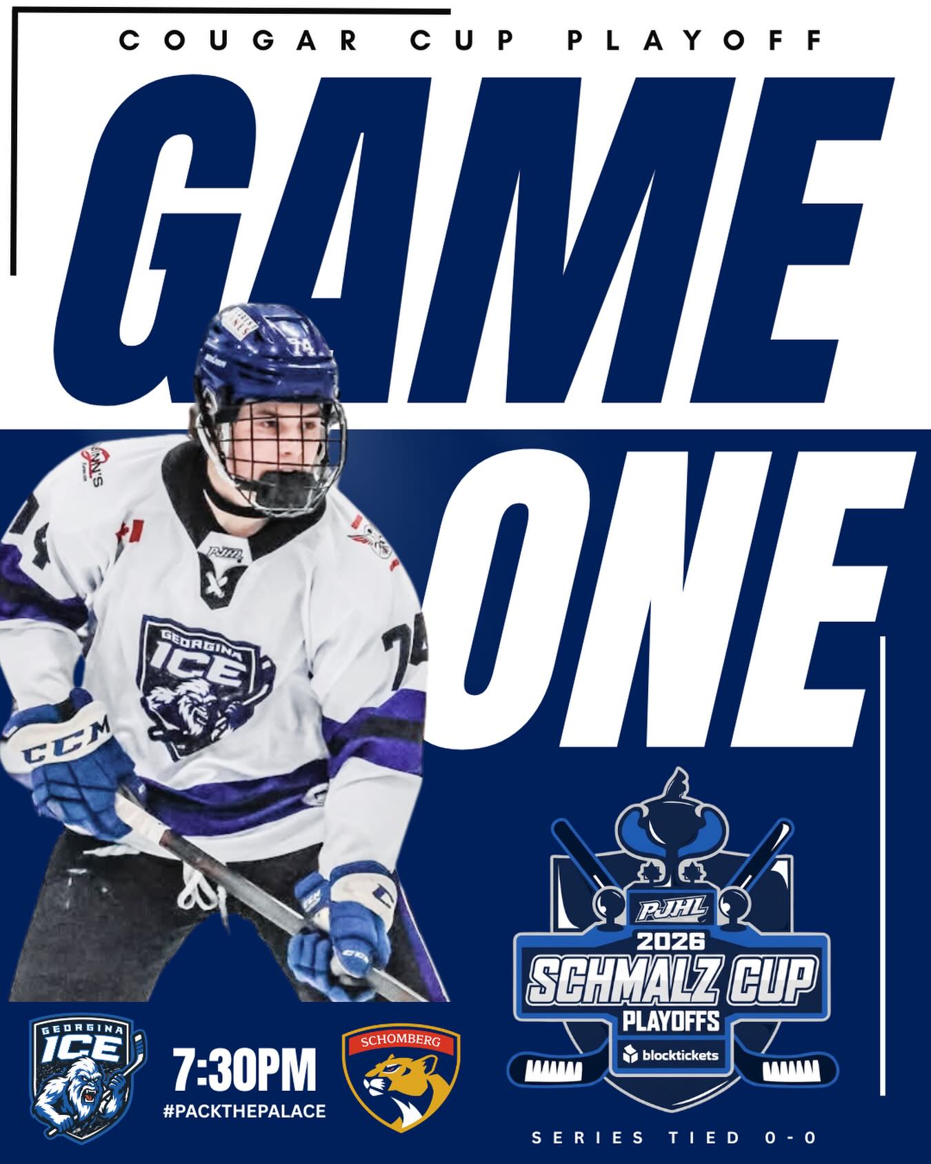 🥶🚨 Playoffs Game 1 🥶🚨 #playofftime Ice fans! Game one has arrived and it’s going to be a great one. 7:30pm puck drop let’s #packthepalace and cheer the boys on as they chase the Cougar Cup #goicego #playoffs #pjhl cougarcup