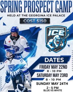 🏒🥶Georgina Ice Spring Camp 🏒🥶 May 21–24TH  Come out and showcase your skills and try out for a great organization and community!
🚨 Goalie Assessment – Thursday 🚨 Top goalies will move on to the main camp. Fans don’t forget our annual Blue Vs White game which is FREE to the public 
👉 Link is in bio to register! https://bit.ly/playfortheice